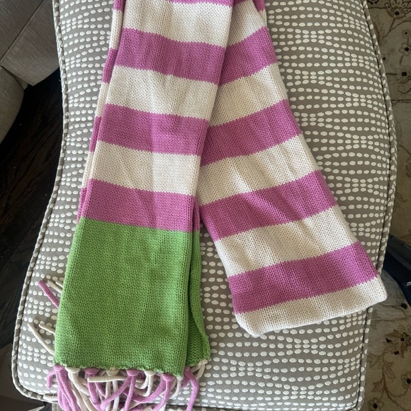Cashmere Vibrant Striped Knit Scarf - Pink, Cream, Green - Picture 3 of 7